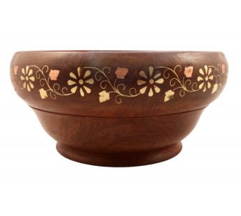 Sheesham Wood Handcrafted Brass- Copper Inlay Bowl